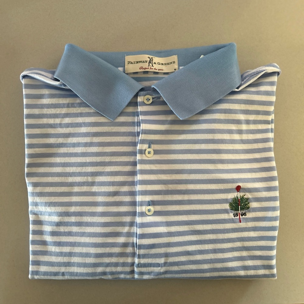 Fairway & Greene Light Blue and White Striped Polo